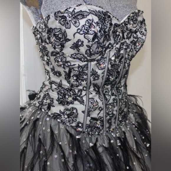 Paparazzi Prom‎ Dress with Lace and Feathers 91084 by Mori Lee Gown Formal 7/8 - Picture 5 of 10